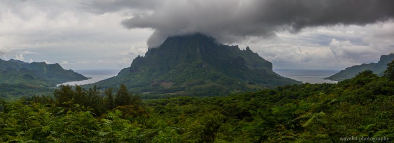 Overlooking Opunohu Valley, Mt Rotui and Cook and Opunohu Bays from Belvedere Lookout, Moorea Overlooking Opunohu Valley, Mt Rotui and Cook and Opunohu Bays from Belvedere Lookout, Moorea